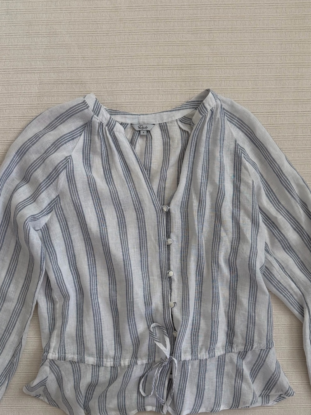 Rails Blue and White Striped Button-Front Peplum Blouse